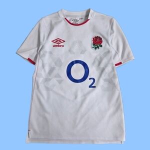 Umbro England Rugby Shirt White O2 Sponsor Rose Badge Size S